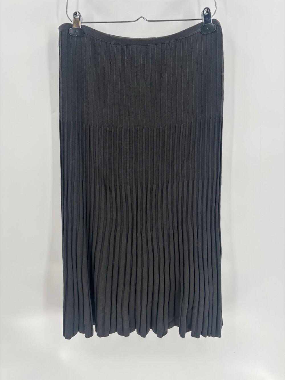 Nic + Zoe Skirt Womens Large Gray 100% Silk Ribbed Knit Midi Stretchy Pull On